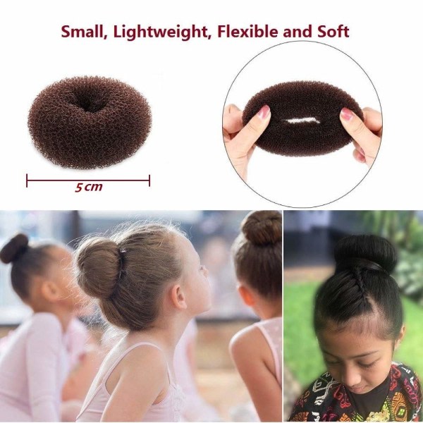 Extra Small Hair Bun Maker lapsille, 6 kpl Mini Hair Donut Maker (pieni koko 2 tuumaa, tummanruskea)