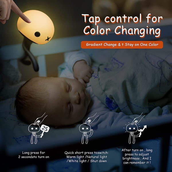 Nattlampa f?r barn, b?rbar, oppladningsbar, ljuvlig form manet LED-lampor, IR-fj?rrkontroll fleksibelt stativ, pekkontroll (svart)