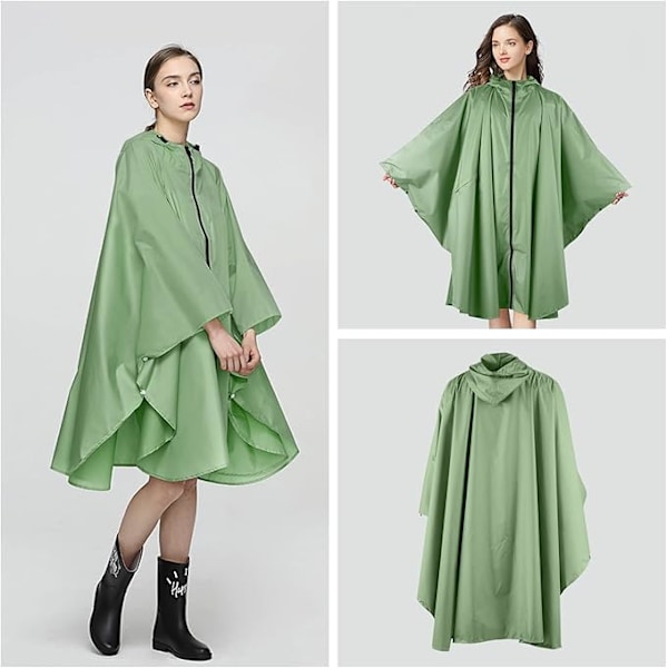 Regnkappa för kvinnor, lång regnponcho, vattentäta regnkläder, regnjacka, vindtät regnkappa, regnrock, regnskyddskläder med ficka green