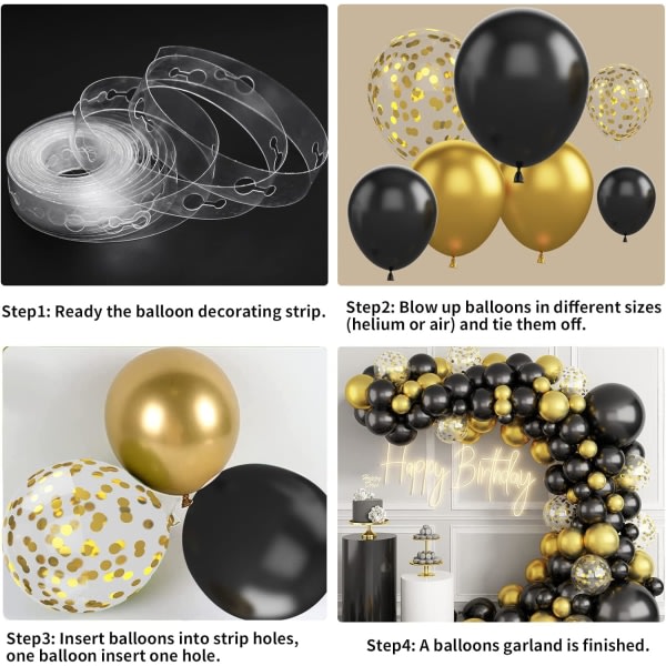 Black Gold Balloon Garland Arch Kit - Metallinen konfetti erilaisiin