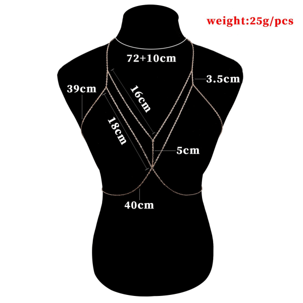 Mode Simple Sexet Belly Chain Halskæde Bikini Wire Harness Up Kvinder og piger Sexet Simple Cross Body Chain (Guld)