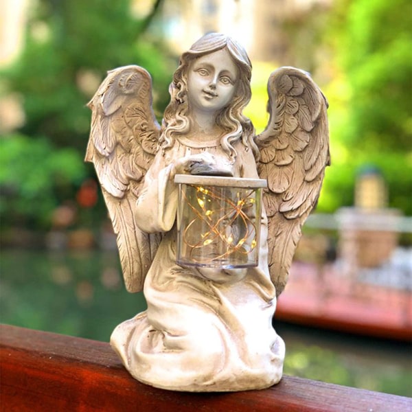 Memorial Garden Staty med Solar Led-ljus Knästående ängel Figur Harts utomhusprydnad 11*13*8cm A