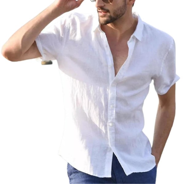 Herreoverdele Summer Beach Kortærmet Button-down Casual skjorte Hvid L