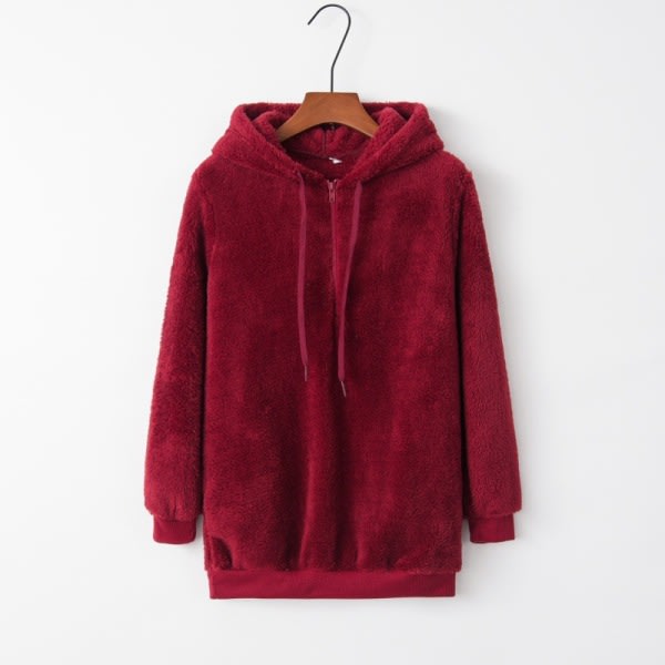 Klassisk langærmet jakke til kvinder Casual Sweatshirt Warmth Claret XXL