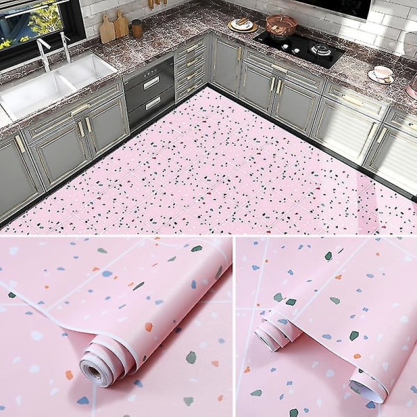 Gulvbelægning Selvklæbende gulvbelægning Vandtæt stribefri badeværelse Køkken Stue Tyk og holdbar Pink Broken Star