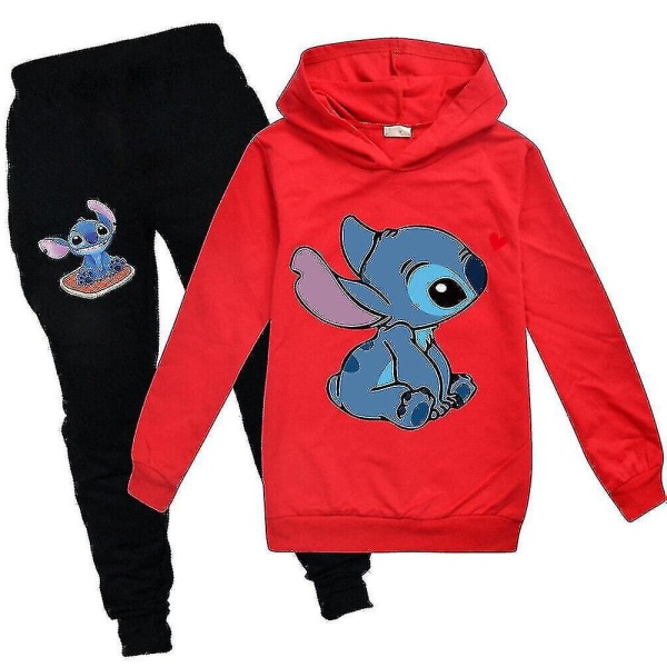 Lilo Stitch Träningsdräkt 2st Hooded Top Huvtröja Byxor Outfit Set Sportkläder för barn Red 120cm