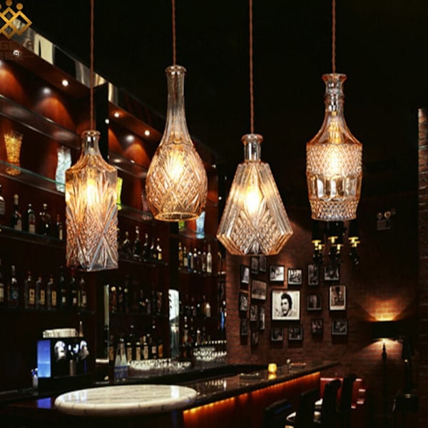 Justerbar Kabelkaraff Glasflaska Hängande Ljus Carved Glas Hängande Ljusarmaturer A