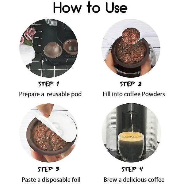 5 stk Genanvendelige Vertuo Pods genopfyldelige kaffekapsler (brune