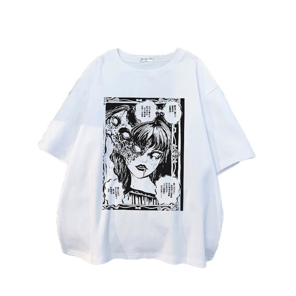 Gotisk skräckgrafisk T-shirt dam Manga Anime Lös punk Japansk topp Harajuku Street Tees Shirts S