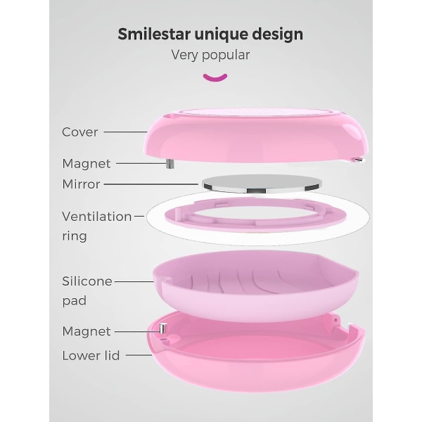 Holderveske med ventilasjonshull, slankt justeringshus med speil, kompatibel med Invisalign, munnbeskyttelsesveske (farge: rosa)