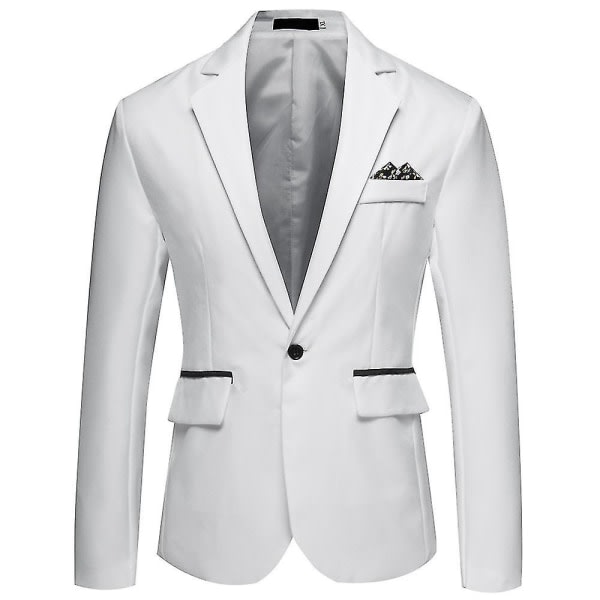 Män Jackor Kostym Blazer Coat Party Business Arbete En knapp formella Lapel Kostymer White M