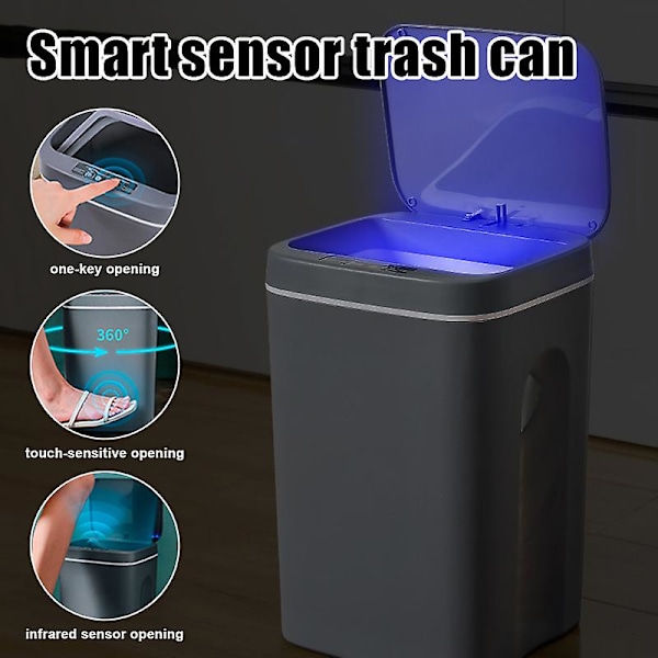 Smart Induktionsstyrd Touch-Soppa Självförslutande Självföränderlig Papperskorg Automatisk Öppning av Lock Basic White 14L
