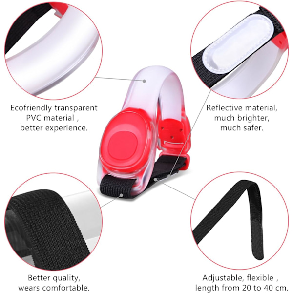 Röda LED-armband, 2-pack LED-blinkande elastiska band för vuxna
