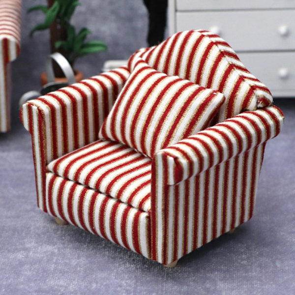 Landelig stil mini sofa til dukkehus miniature sofa og sæt træ simulering møbler pigers favoritgave Gold stripes