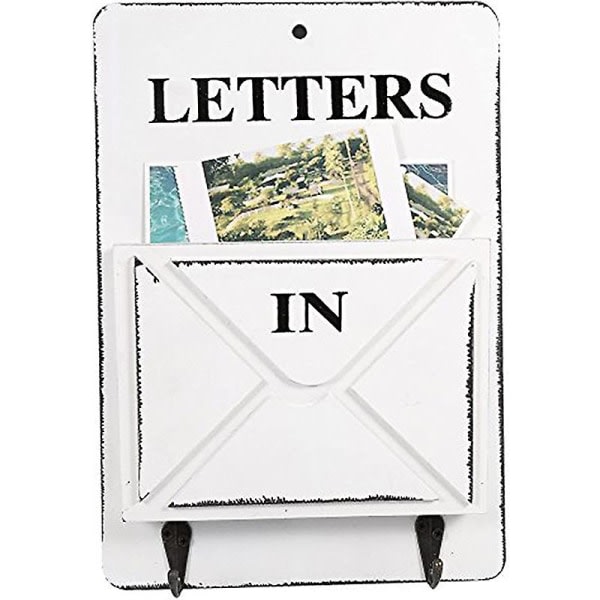 Træpostkasse brevstativ Postsorteringskasse Nøglekroge stående holder (hvid)