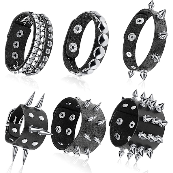 Punk Spikade Armband Nitar Läder Nitar Armband Manschett Till Jul Paket om 6,barn,kvinna