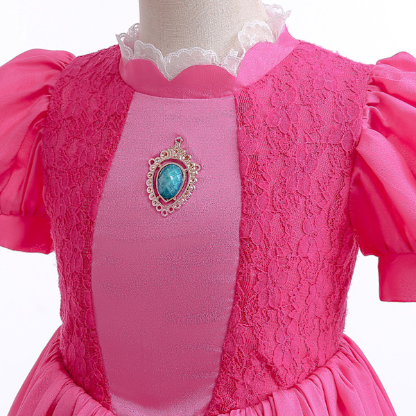 Prinsessan Peach-dräkt för flickor med kronörhängen, lämplig för 120 cm längd