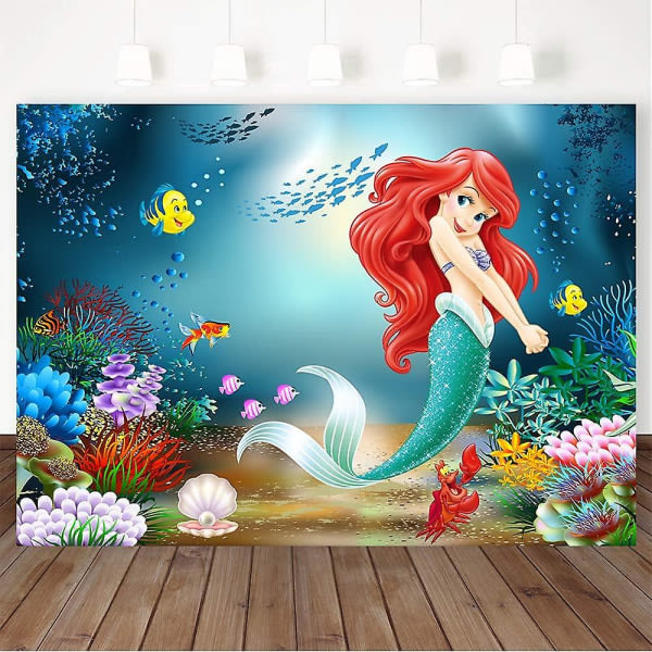 7x5ft Little Mermaid Bakgrund Under havet Födelsedag Flickor Människor Inga människor Plats Ariel Mermaid Princess Accessoarer Barn Porträtt
