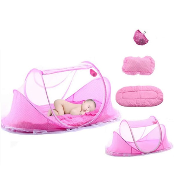 Baby reiseseng, pop-up reiseseng for sammenleggbar babyseng (farge: rosa)