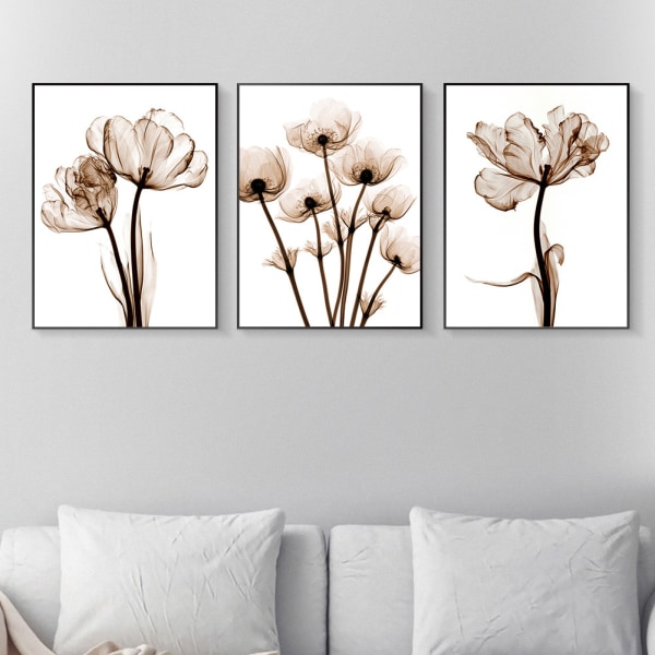Gjennomsiktige blomsterkunsttrykk dekorative plakater (3 stk)