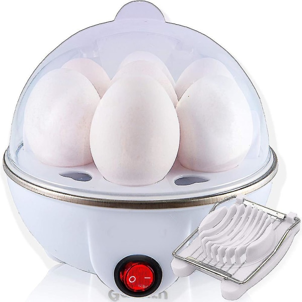 Elektrisk äggkokare pannmaskin Mjuk, medium eller hård kokning, 7 ägg kapacitet Bullerfri Teknik Automatisk avstängning, vit med äggskärare ingår,wh