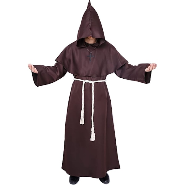 Monk costume, medieval monastery monk with hood, Renaissance priest, coat, costume, Halloween and costume