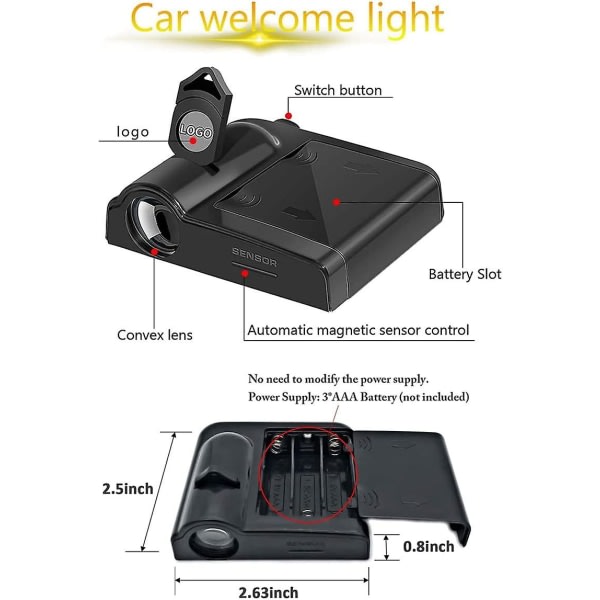 2kpl auton ovilamppujen logoprojektori Mikki Hiirille Auton oven projektorilamput Tervetuloa Ghost Shadow Lamp Universal Wireless