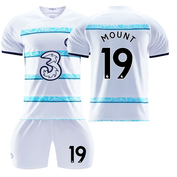 Chelsea F.C. bortaställ 22-23 Kante fotbollströja för barn Mount 19 Mount 19 #18