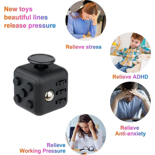 Fidget Toy Cube Toy Sensorisk leksak Stressleksak Ångestlindring Toy Killing Time Fingerleksak for kontor Klassrumsleksakspresent - svart