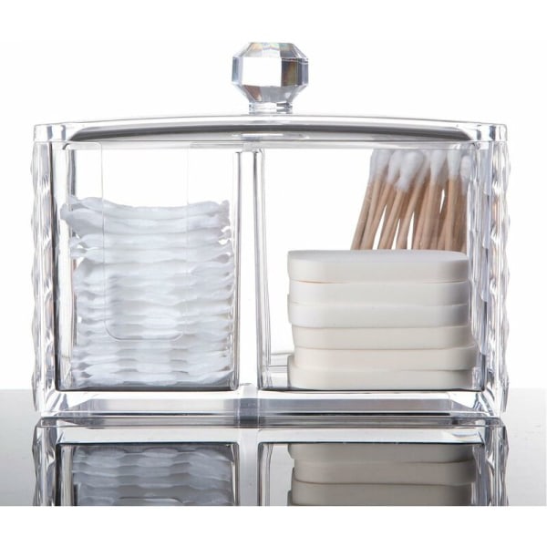 MODOU - Puuvillainen säilytyslaatikko meikkilaatikko puuvillatyynyn järjestäjä vanupuikkoteline Akryyli kosmeettinen säilytyslaatikko kannella kuutiolla