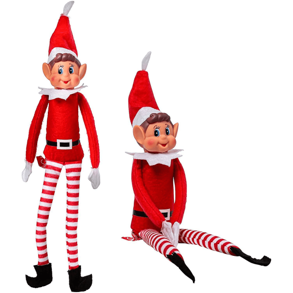 X Elf huonosti ja tarranauha kädessä - Leggy Elf pehmeä pehmo - Joulun uutuuslelu - Joulupukki hatulla ja tagilla Joululoman uudenvuoden koristelu