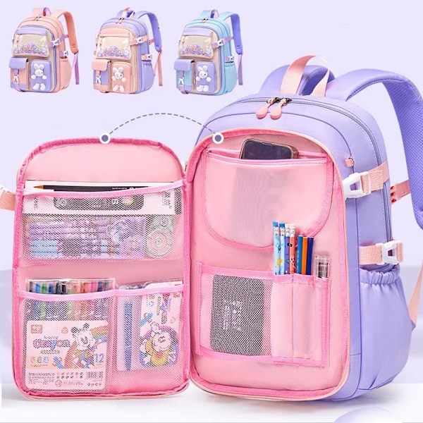 Grundskoleväska Skolväska för tjejer Lätt ryggsäck för barn Kawaii vattentät skolväska Blue large