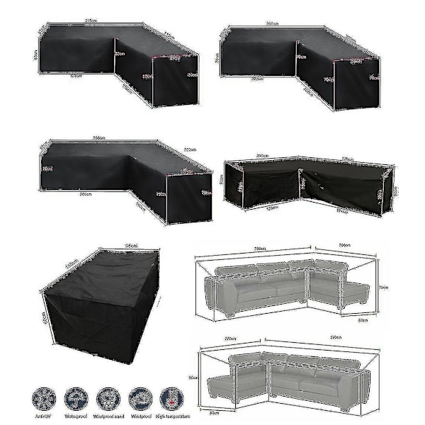 12 Storlekar L-Format Allvädersskydd Vattentätt Rottingshörn Möbelskydd Trädgård Uteplats Utomhus Soffskydd Dammskydd-WELLNGS 286*222*82cm