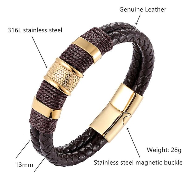 Vävt läderrep Specialstil Klassisk rostfritt stål Armband for män Dubbellager Design A