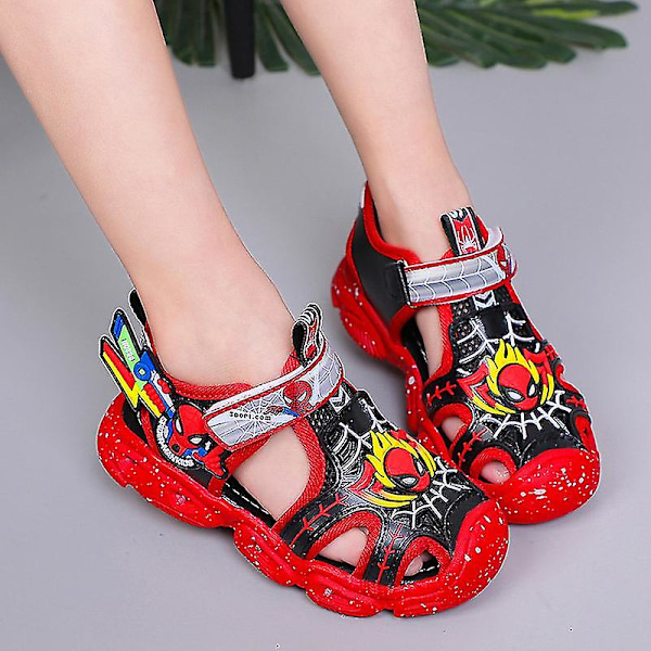 Pojkar LED Sandaler Spiderman Utomhusskor Strandskor Barn Lysande Halkfria Skor för Sommar Röd Red 29 innersula 17.9 cm