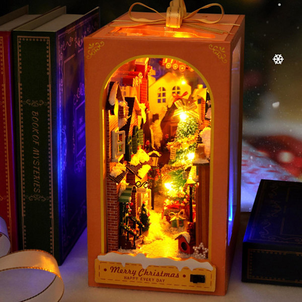 DIY Kirjanurkkaussetti 3D Puupalapeli Tulikärpässmetsä Kirjatuki Sisustus LED-valoilla (Pinkki)