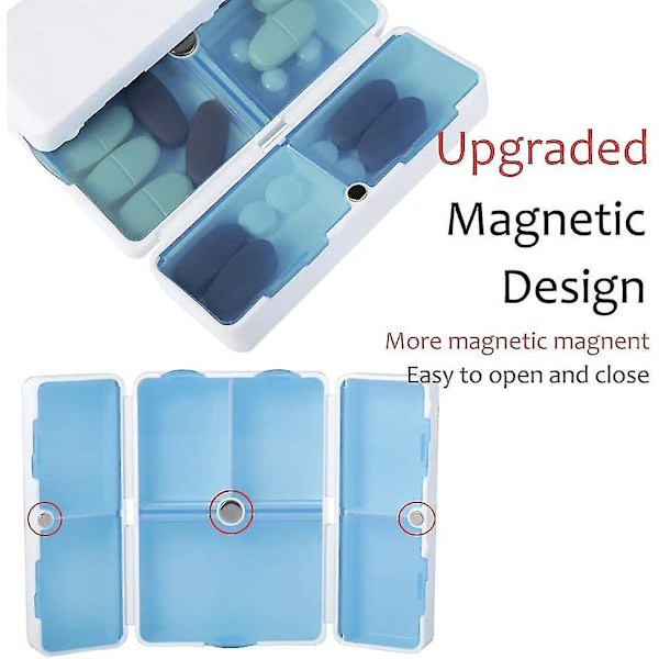 2-pack magnetisk hopfällbar pillerask, 7 fack bärbar pillerförvaringsask, för resor