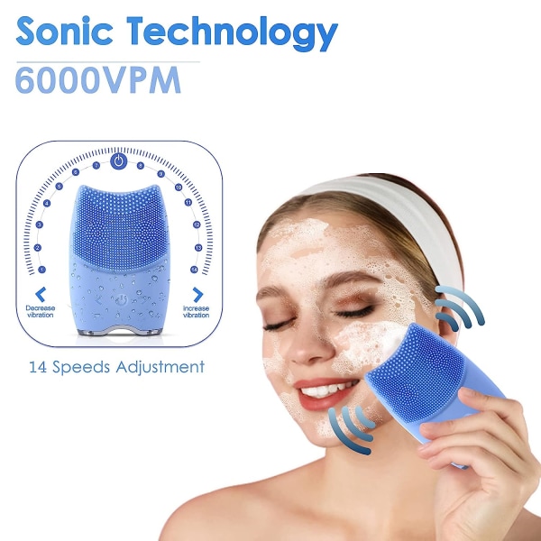Rengöringsborste i silikon, uppladdningsbar ansiktsmassager, blå