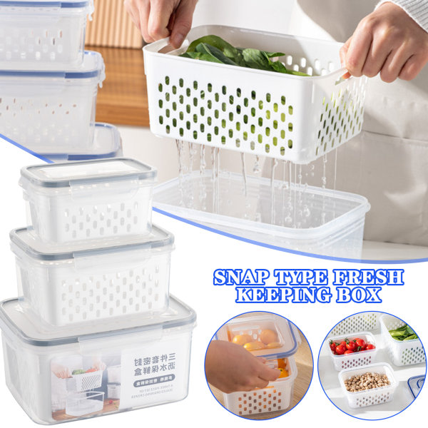 Dubbellagerskylskåp Fräsch låda Dränerande förvaringsbehållare för frukt och grönt Blå Liten