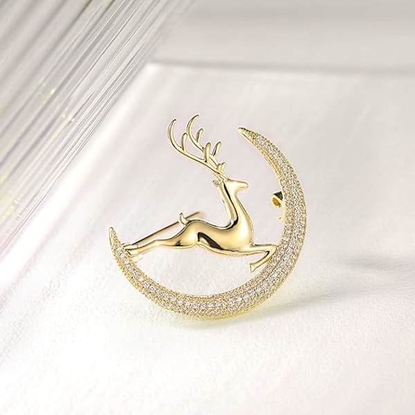 1. juledag brosje Julklappssocka Stuff Deer Moon Shape Pin Present for kvinner M