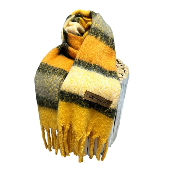 Vinter Dam Stripe Scarf Fashionabla printer Varm sjal for udendørsbrug Gul