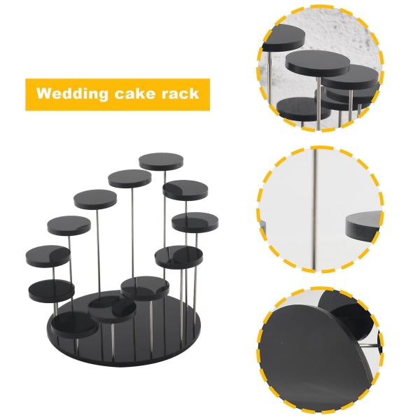 Cupcake-teline Akryyli esittelyteline koruille/kakkujälkiruokateline hääsynttäreiden koristeluun musta