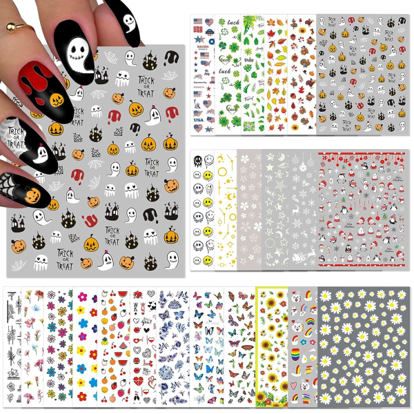 24 ark Hopday Nail Stickers, Mixed All Seasons Variety Pack for