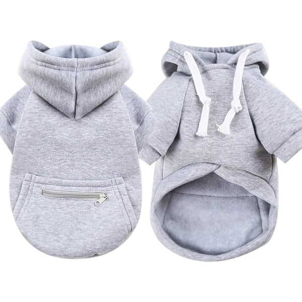 Hundekatte Hundefleece Lille Hundemode Hvalpesweatshirt med Frugt Snack Lynlås Lomme Hundekatte Snøretrøje (Grå, XL) Grey XL