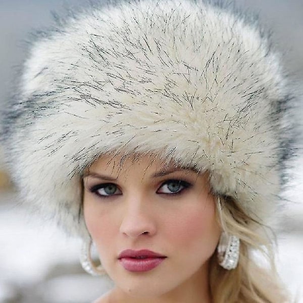 Rysk hatt av fluffig fuskpäls for kvinner Tjock Puffig skidmössa Vintervärmare hatt