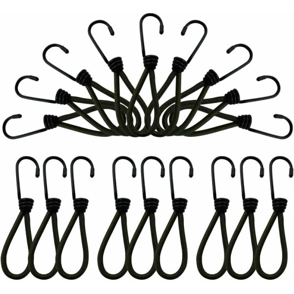 Tarpkrokar, Bungee-rep med krokar, 25 delar Tarpkrokar, Tarp-spännare, svarta gummibårar