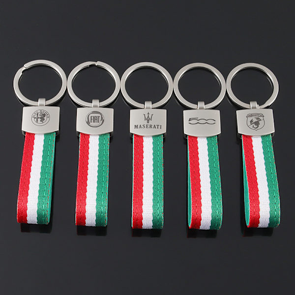 Italiensk flag nøglering i syntetisk læder med tre farver, farverigt logo, officielt