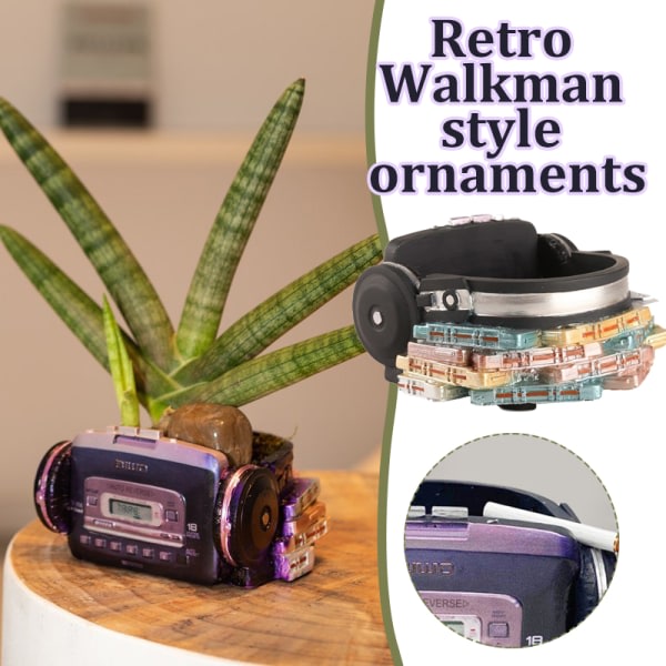Kreativ blomkruka Retro Walkman Headset Design Suckulent Bonsai Växthållare Skrivbord Mini Kruka Ornament For Hem Bord Lila