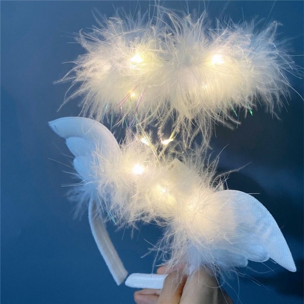 2-pack Light Up Angel Halo Pannband LED Feather Pannband Angel Halo Pannband till jul, Angel Costumes LED