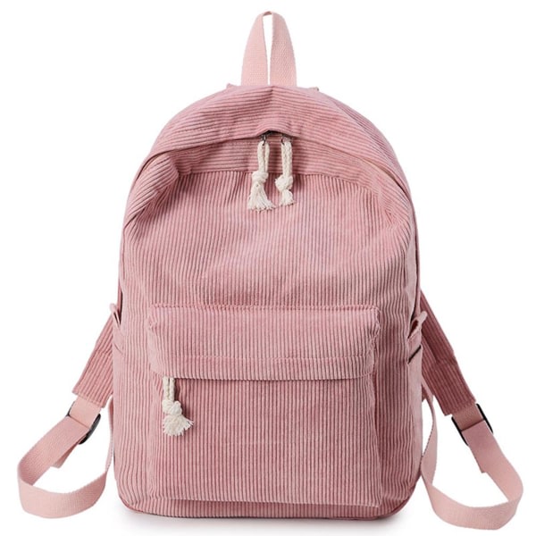 Kvinnor Preppy Style ryggsäck Mjukt tyg Manchester skolryggsäck för tonårsflickor Rosa